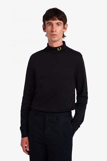 Black Fred Perry Roll Neck Top Men's T Shirts | PH 1753TCEV